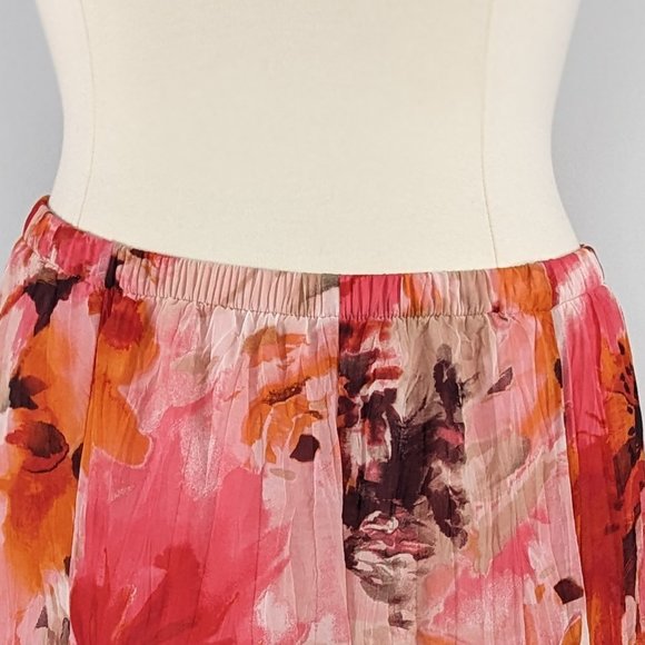 CJ Banks Orange and Pink Floral Elastic Waist Skirt - Picture 3 of 6